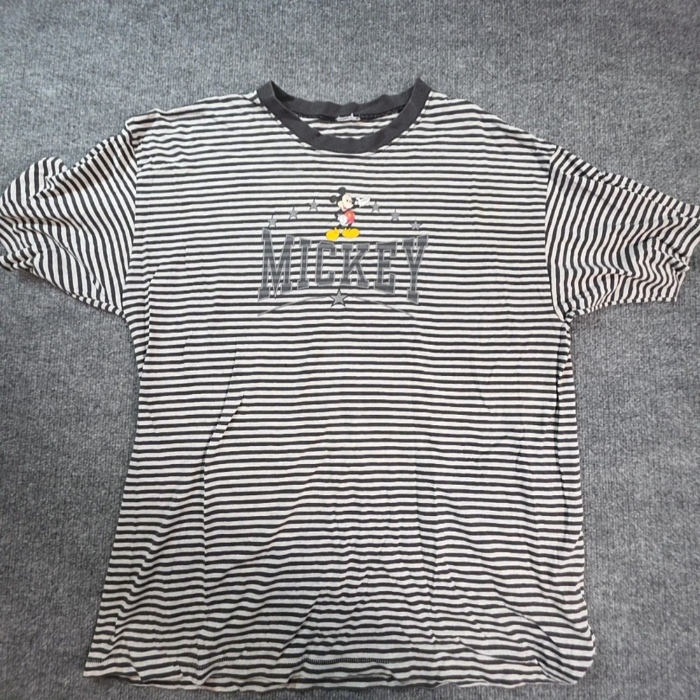 Disney Shirt Mens XL Black White Stripe Mickey Mouse Graphic Tee T-Shirt